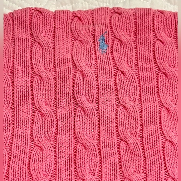 Vintage 🩷 Ralph Lauren Cotton Strapless Pink Cable Knit Sweater Tube Top Size L - Picture 3 of 7